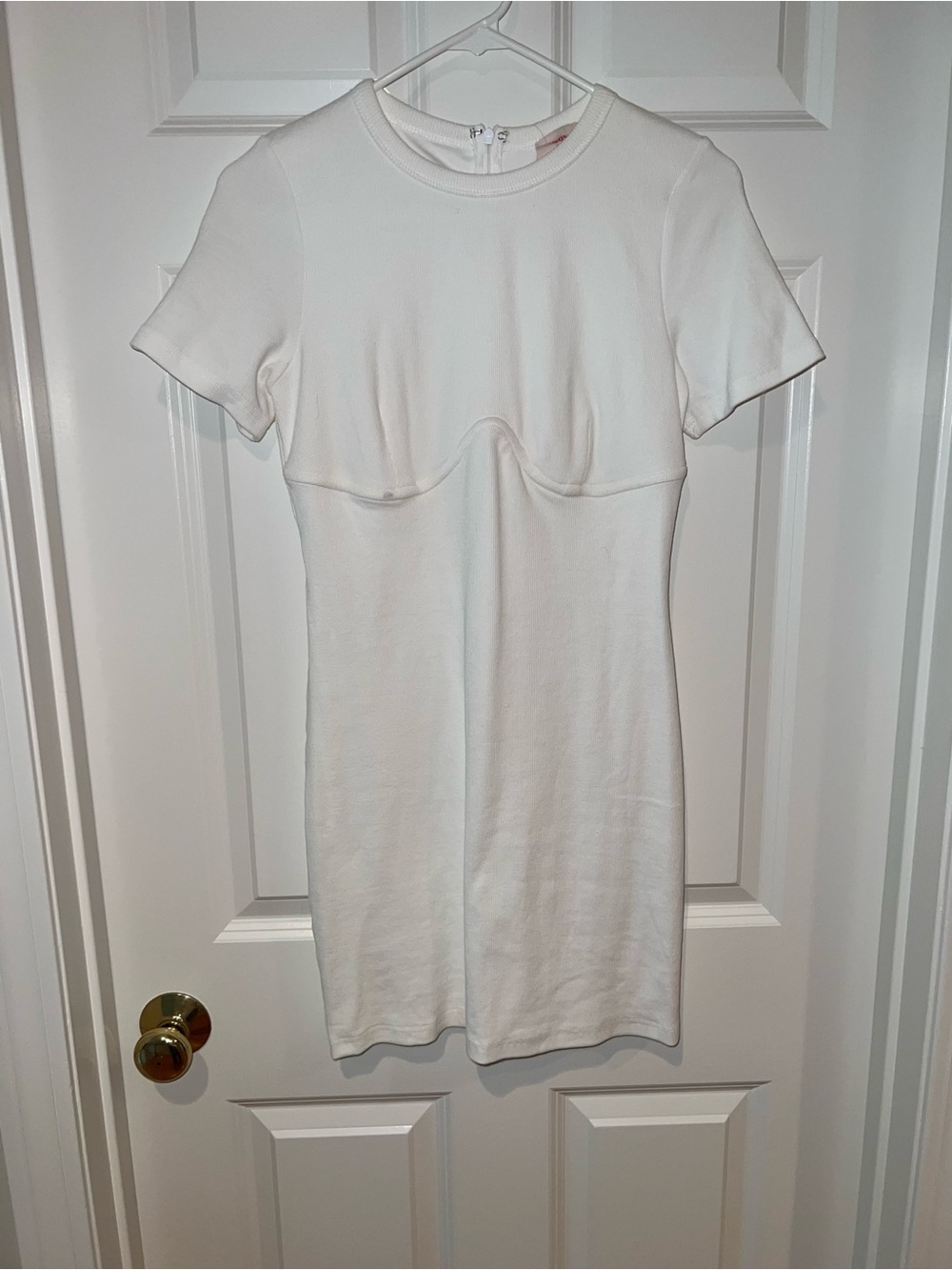 Showpo White Short-Sleeve Mini Dress with Bust Seam